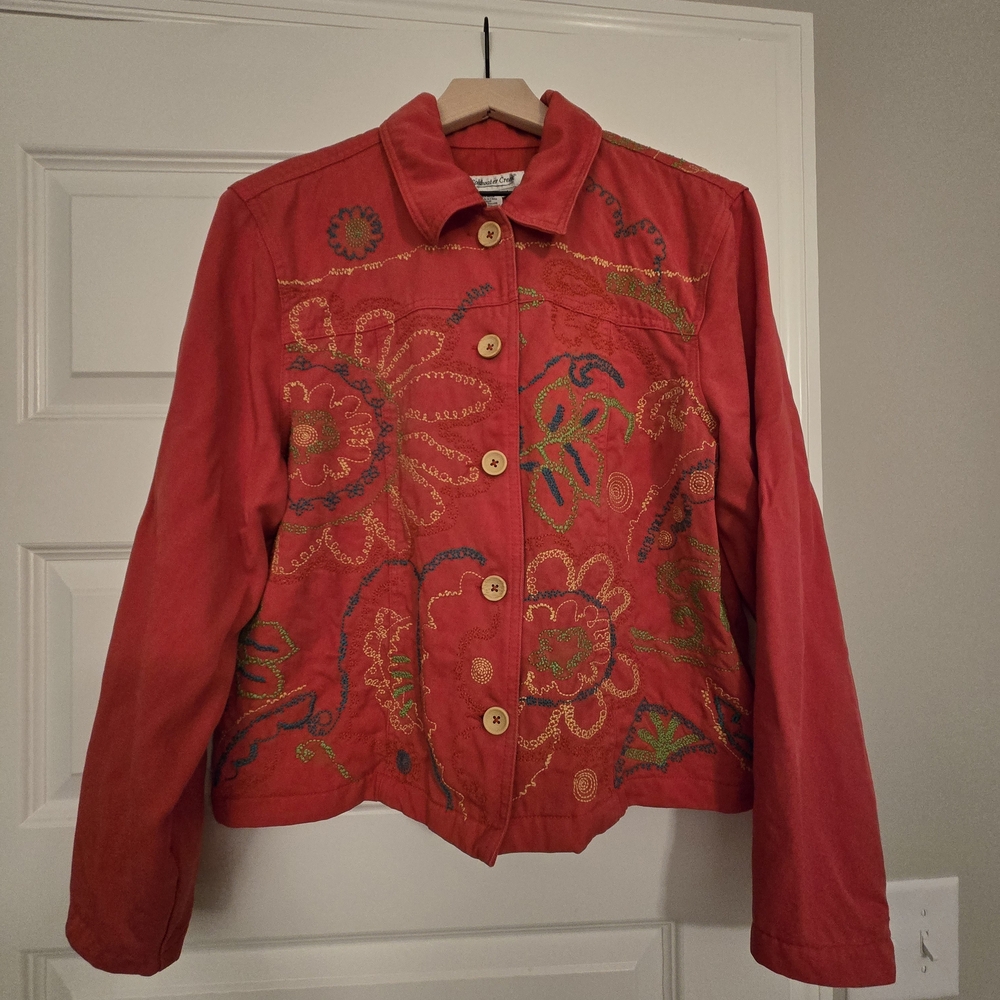 Coldwater Creek Vibrant Red Embroidered Jacket